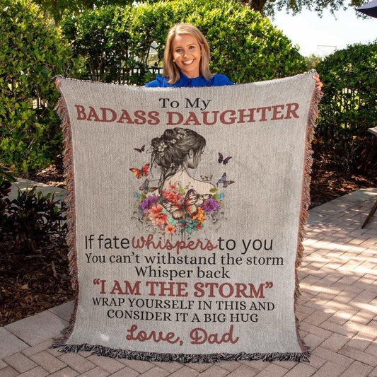 Badass Daughter Heirloom Woven Blanket Love, Dad Giftinum