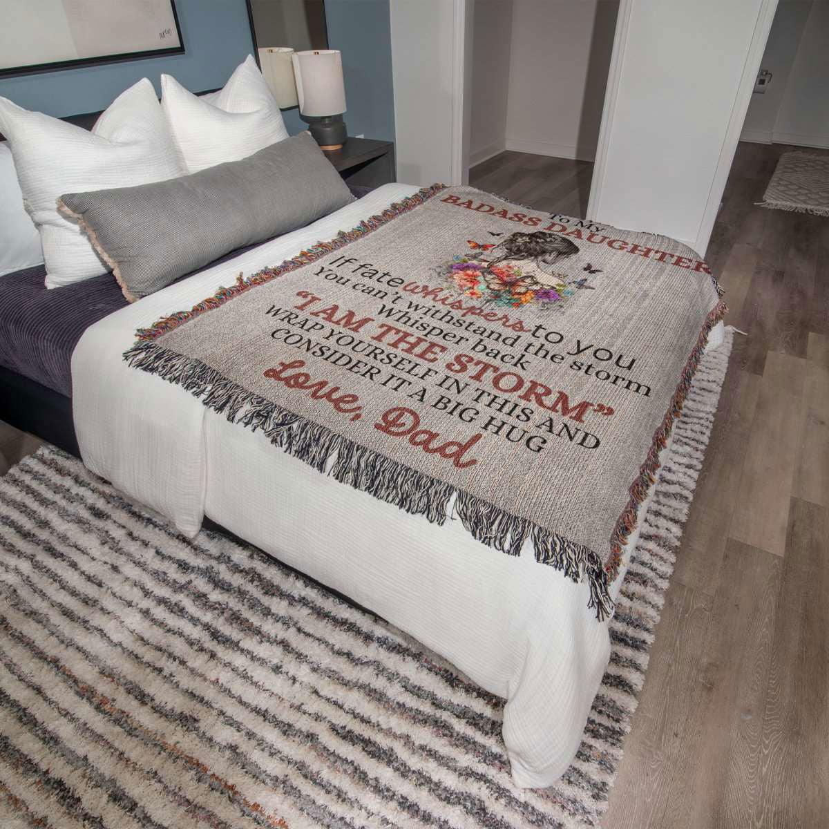 Badass Daughter Heirloom Woven Blanket Love, Dad Giftinum