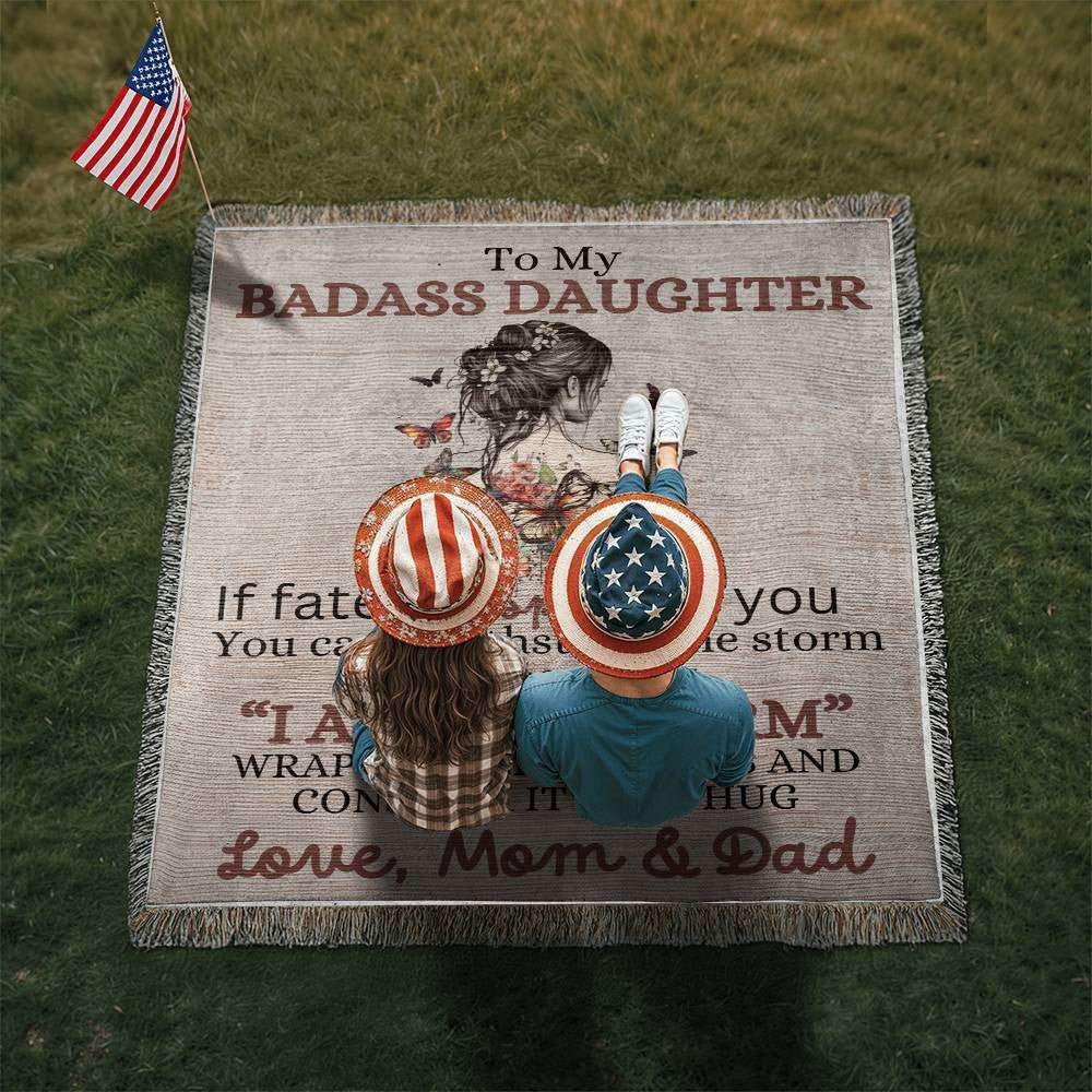 Badass Daughter Heirloom Woven Blanket Love, Dad Giftinum