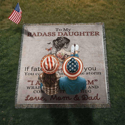 Badass Daughter Heirloom Woven Blanket Love, Dad Giftinum