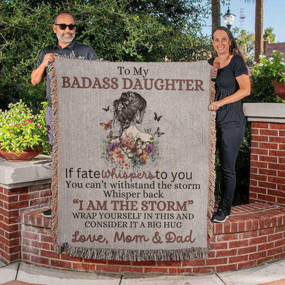 Badass Daughter Heirloom Woven Blanket Love, Mom & Dad Giftinum