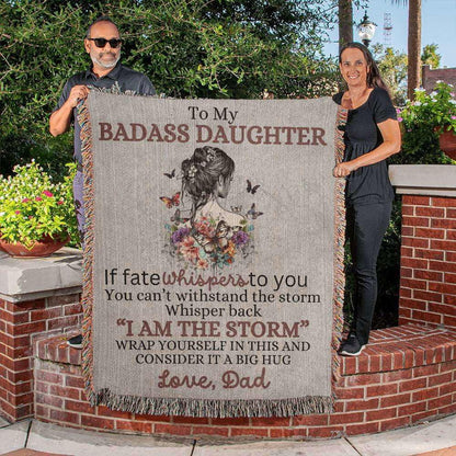 Badass Daughter Heirloom Woven Blanket Love, Dad Giftinum