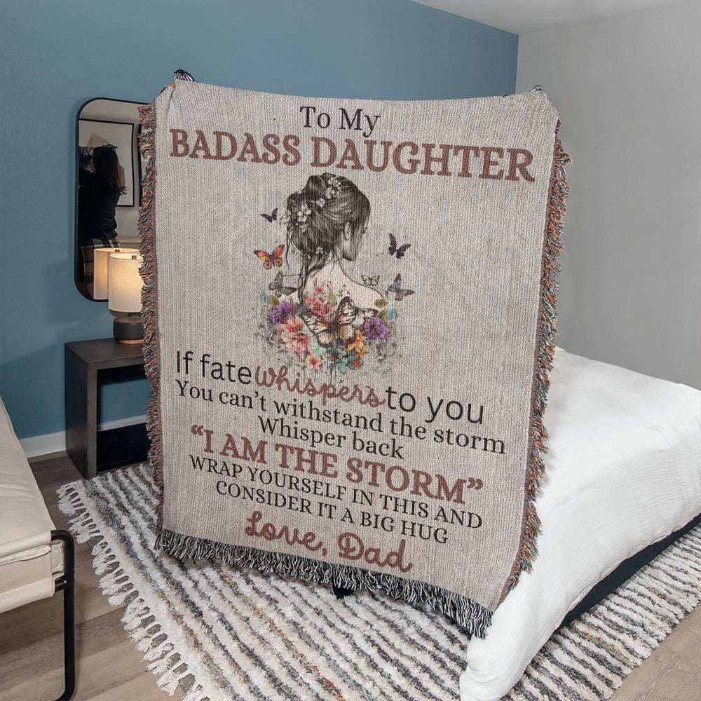 Badass Daughter Heirloom Woven Blanket Love, Dad Giftinum