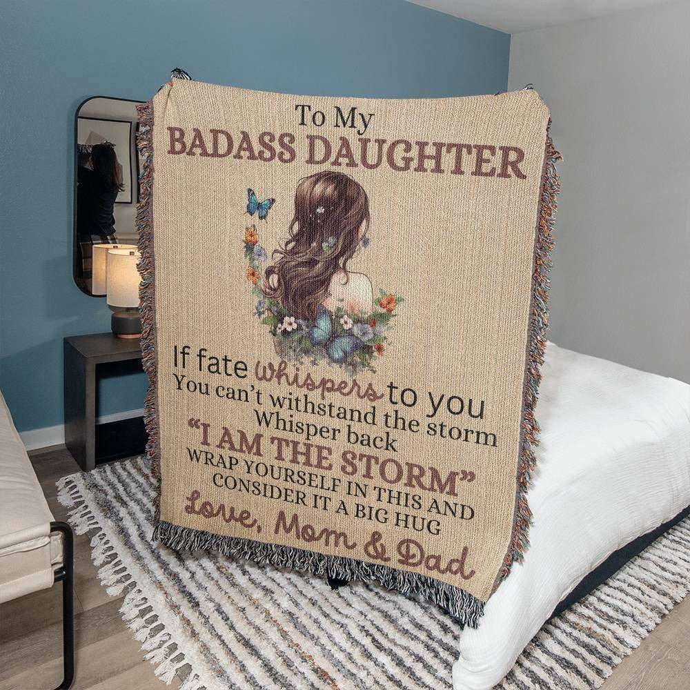 Badass Daughter Heirloom Woven Blanket Love, Dad Blankets Giftinum