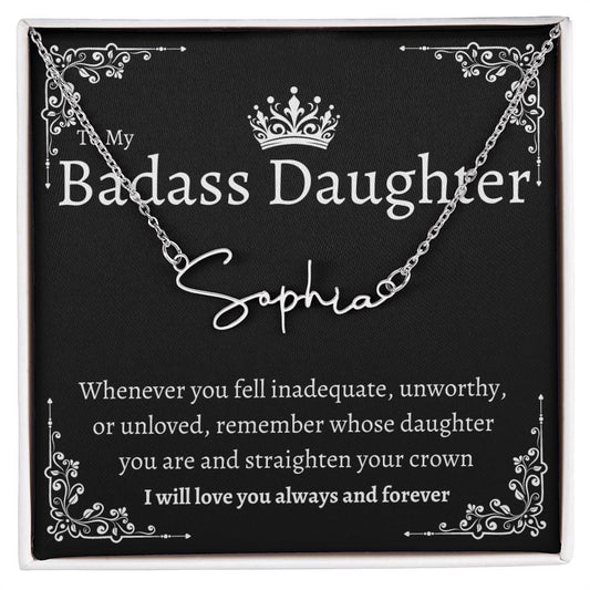 Badass Daughter Name Necklace | Straighten Your Crown - B Polished Stainless Steel / Standard Box Jewelry Giftinum