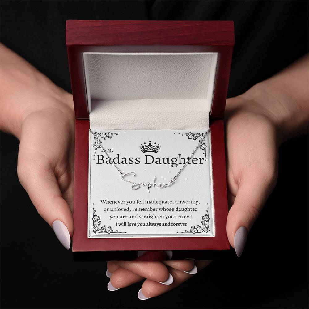 Badass Daughter Name Necklace | Straighten your crown Polished Stainless Steel / Standard Box Jewelry Giftinum