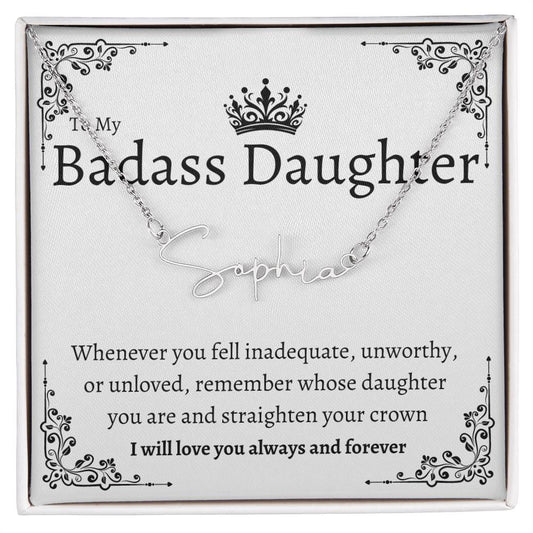 Badass Daughter Name Necklace | Straighten your crown Polished Stainless Steel / Standard Box Jewelry Giftinum