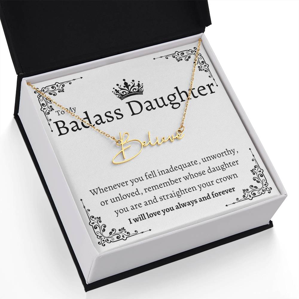 Badass Daughter Name Necklace | Straighten your crown Polished Stainless Steel / Standard Box Jewelry Giftinum