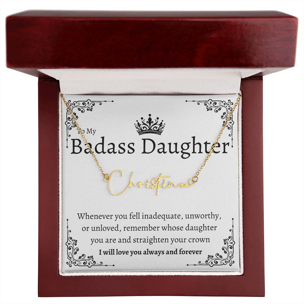 Badass Daughter Name Necklace | Straighten your crown Gold Finish Over Stainless Steel / Luxury Box Jewelry Giftinum