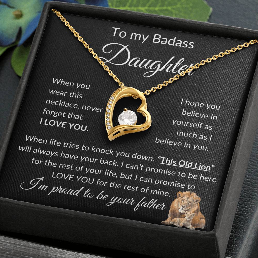 Badass Daughter Necklace | This Old Lion - b 14k White Gold Finish / Standard Box Jewelry Giftinum