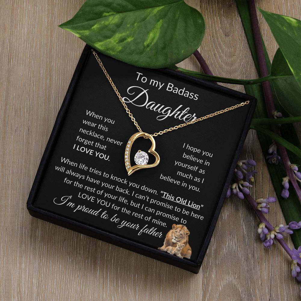 Badass Daughter Necklace | This Old Lion - b 14k White Gold Finish / Standard Box Jewelry Giftinum