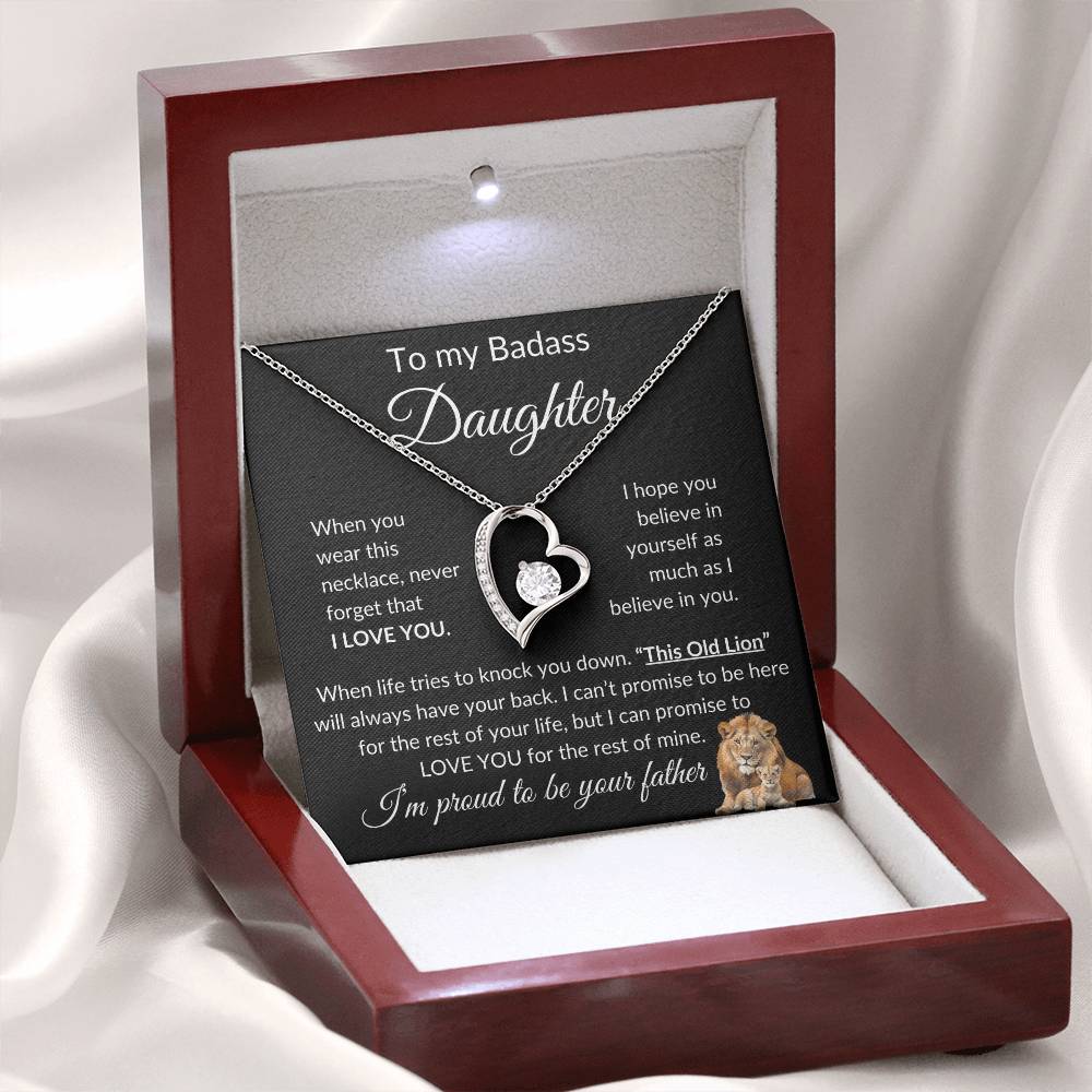 Badass Daughter Necklace | This Old Lion - b 14k White Gold Finish / Luxury Box Jewelry Giftinum
