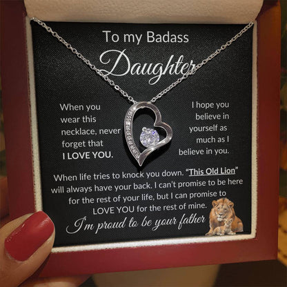 Badass Daughter Necklace | This Old Lion - b 14k White Gold Finish / Standard Box Jewelry Giftinum