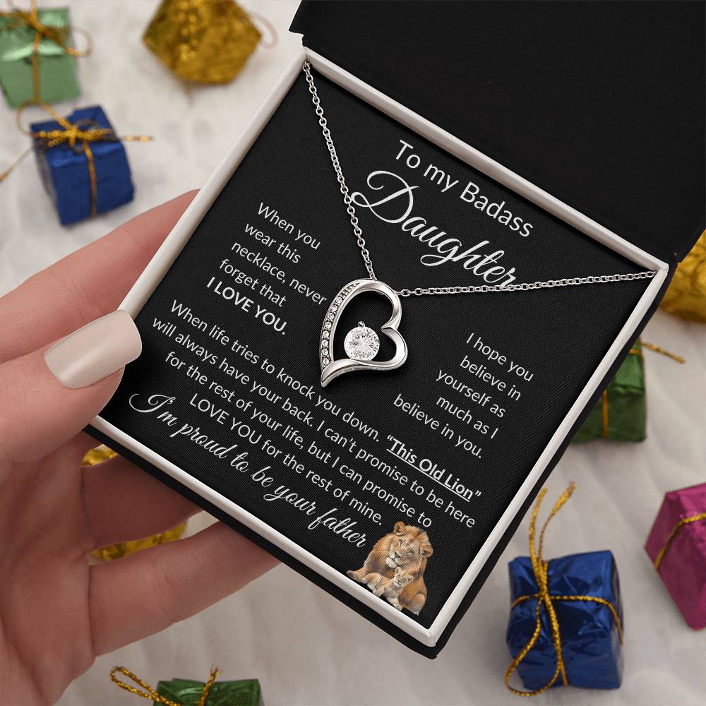 Badass Daughter Necklace | This Old Lion - b 14k White Gold Finish / Standard Box Jewelry Giftinum