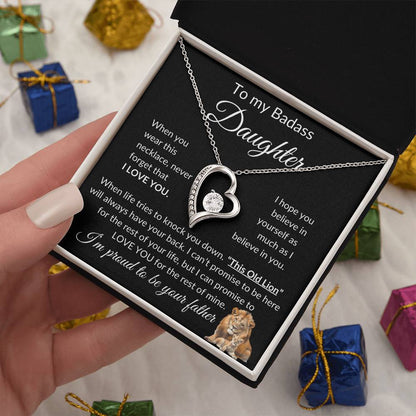 Badass Daughter Necklace | This Old Lion - b 14k White Gold Finish / Standard Box Jewelry Giftinum