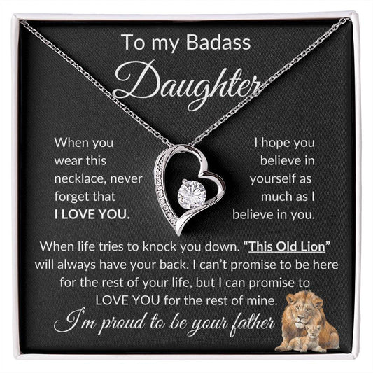 Badass Daughter Necklace | This Old Lion - b 14k White Gold Finish / Standard Box Jewelry Giftinum