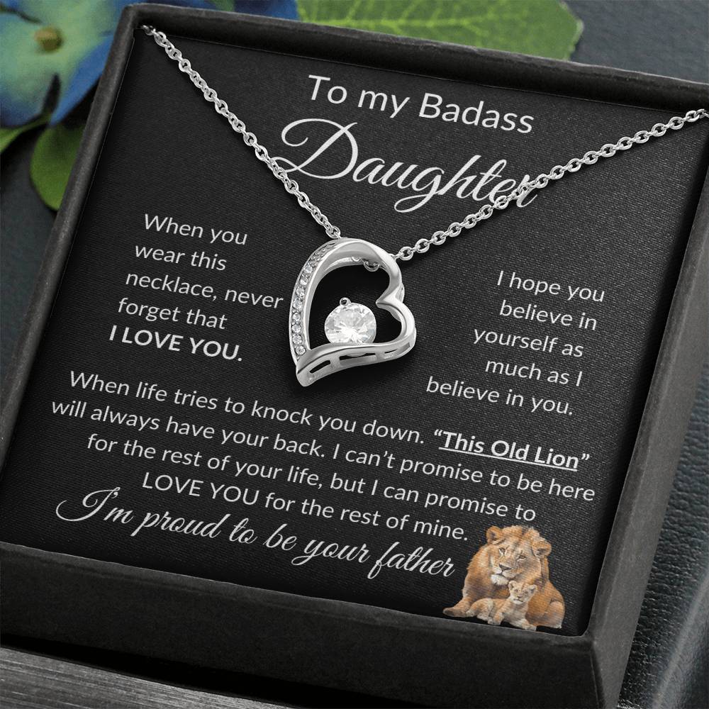 Badass Daughter Necklace | This Old Lion - b 14k White Gold Finish / Standard Box Jewelry Giftinum