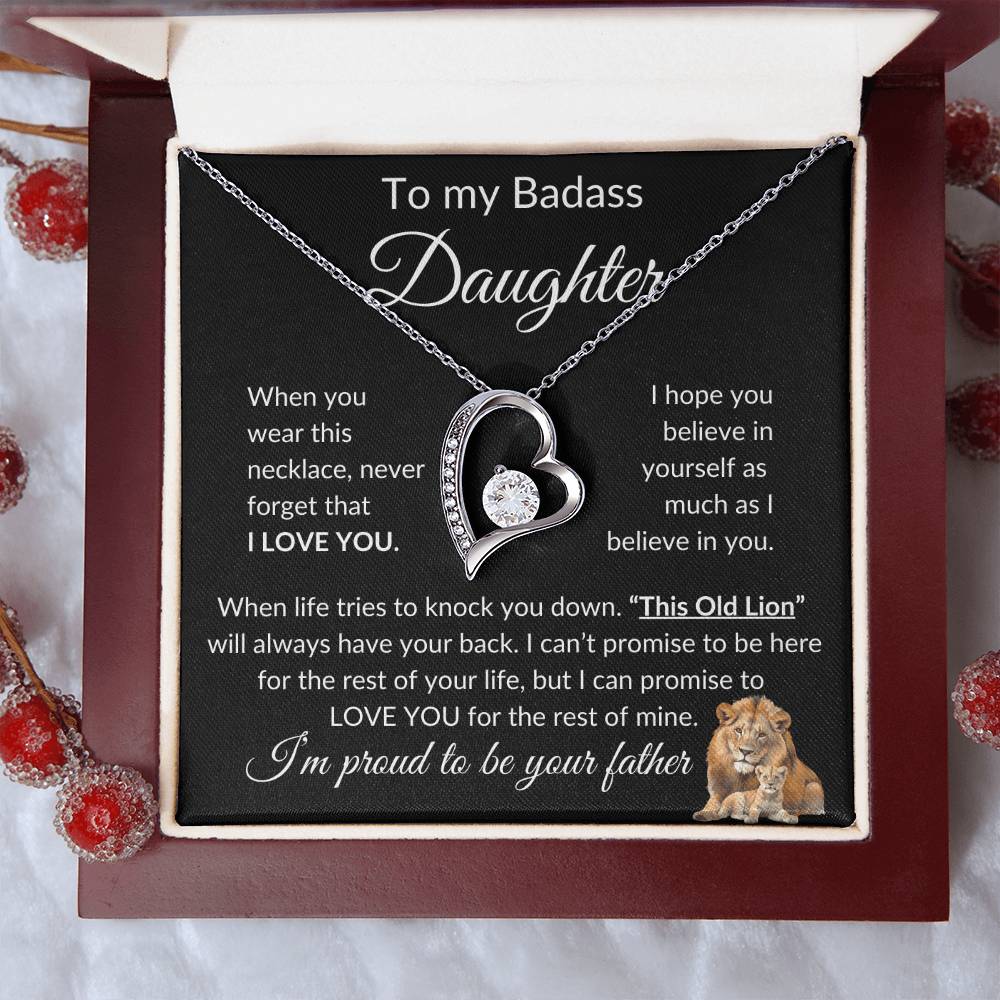 Badass Daughter Necklace | This Old Lion - b 14k White Gold Finish / Standard Box Jewelry Giftinum