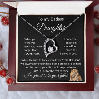 Badass Daughter Necklace | This Old Lion - b 14k White Gold Finish / Standard Box Jewelry Giftinum