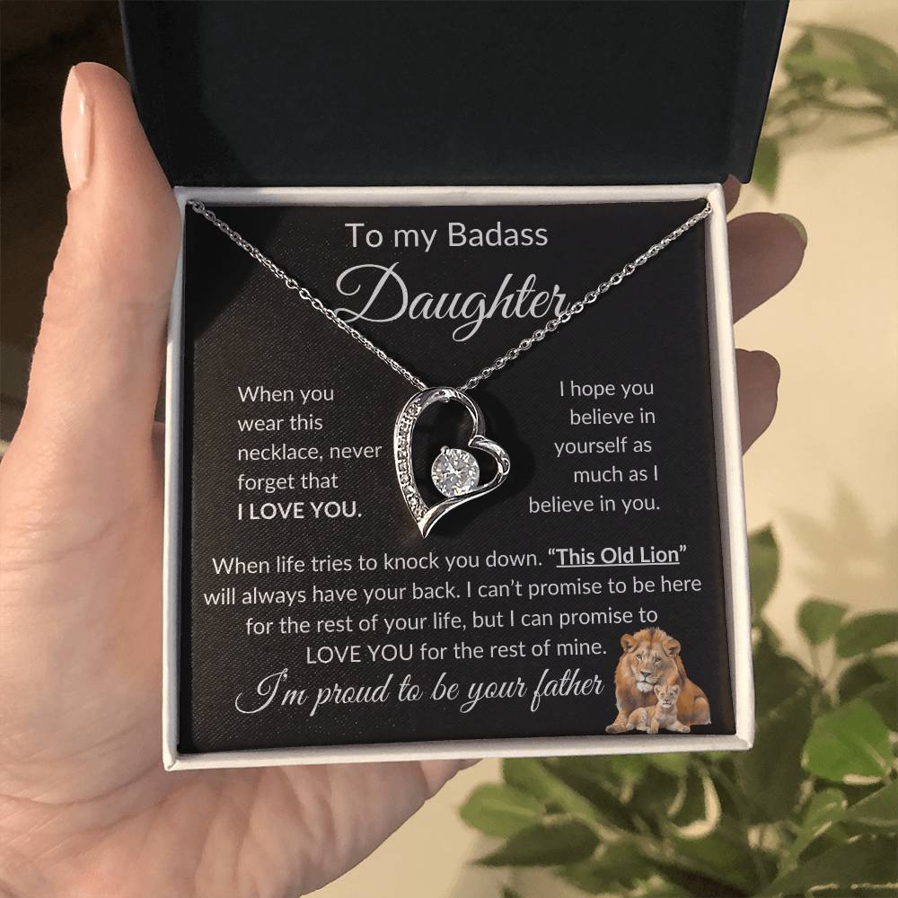 Badass Daughter Necklace | This Old Lion - b 14k White Gold Finish / Standard Box Jewelry Giftinum