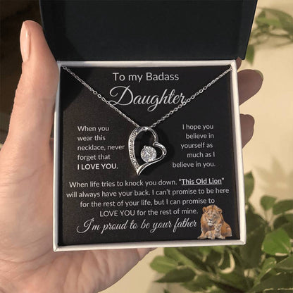 Badass Daughter Necklace | This Old Lion - b 14k White Gold Finish / Standard Box Jewelry Giftinum