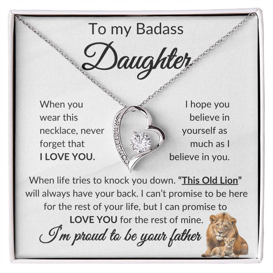 Badass Daughter Necklace | This old lion - w 14k White Gold Finish / Standard Box Jewelry Giftinum