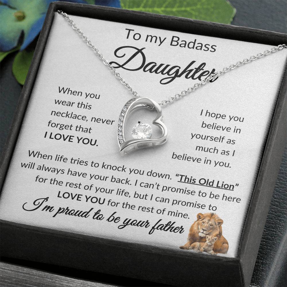 Badass Daughter Necklace | This old lion - w 14k White Gold Finish / Standard Box Jewelry Giftinum