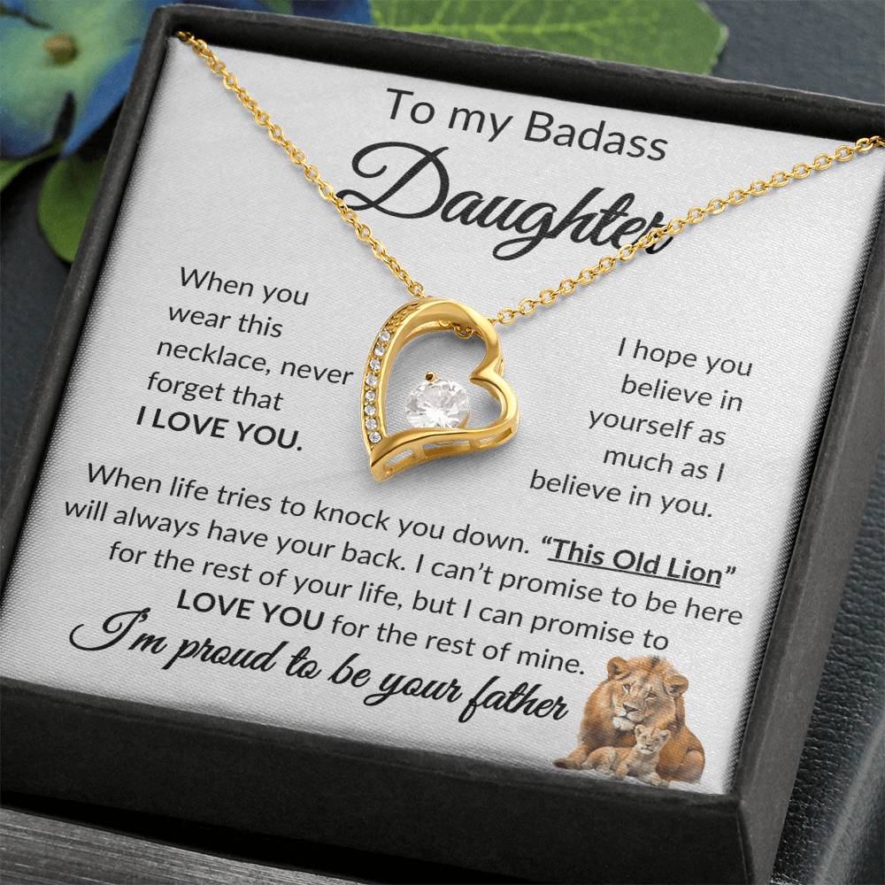 Badass Daughter Necklace | This old lion - w 14k White Gold Finish / Standard Box Jewelry Giftinum