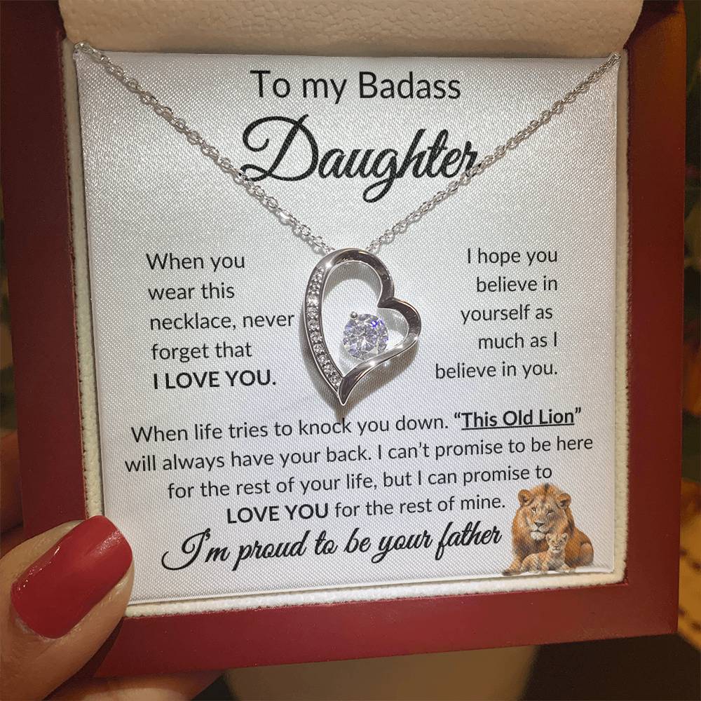 Badass Daughter Necklace | This old lion - w 14k White Gold Finish / Standard Box Jewelry Giftinum