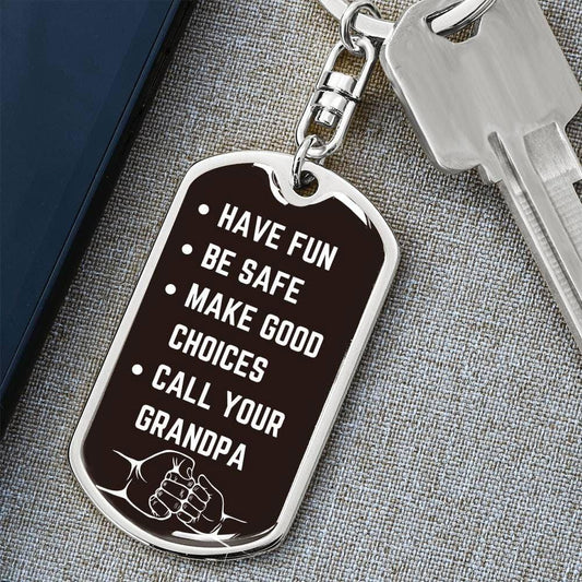 Be Safe Keychain From Grandpa Dog Tag with Swivel Keychain (Steel) / No Jewelry Giftinum