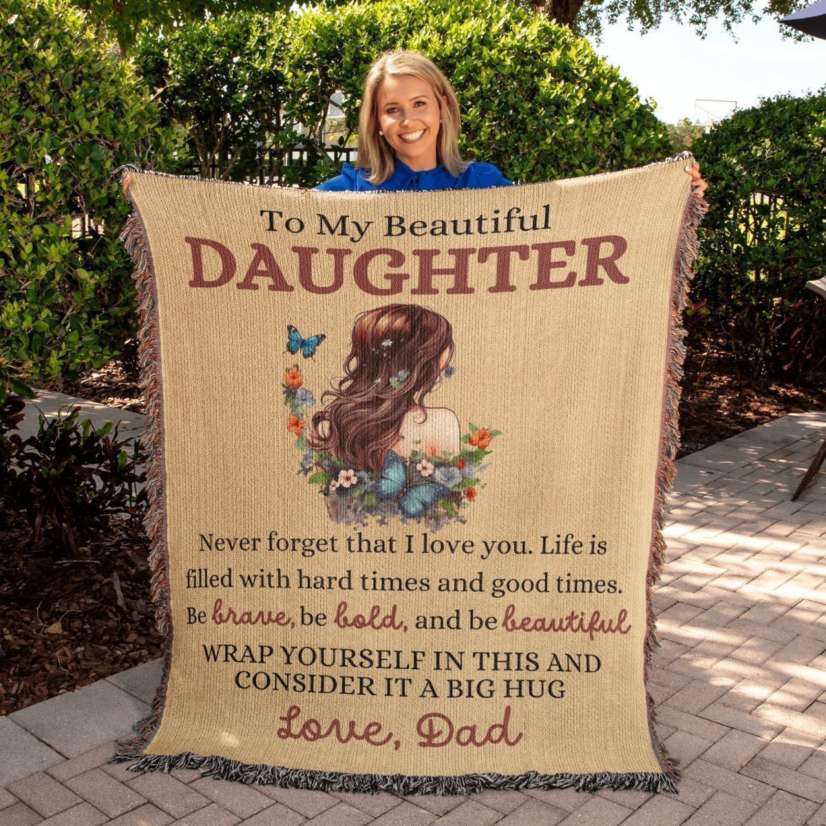 Beautiful Daughter Heirloom Woven Blanket - Never forget that I love you Dad / 50" x 60" Heirloom Woven Blanket Giftinum