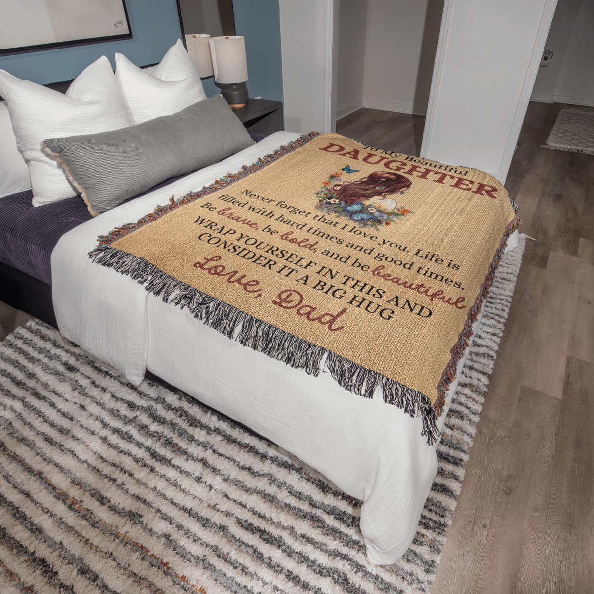 Beautiful Daughter Heirloom Woven Blanket - Never forget that I love you Dad / 50" x 60" Heirloom Woven Blanket Giftinum