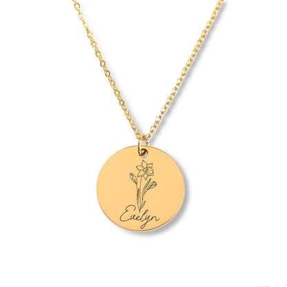 Birth flower Coin Necklace after Loss of Baby Jewelry Giftinum