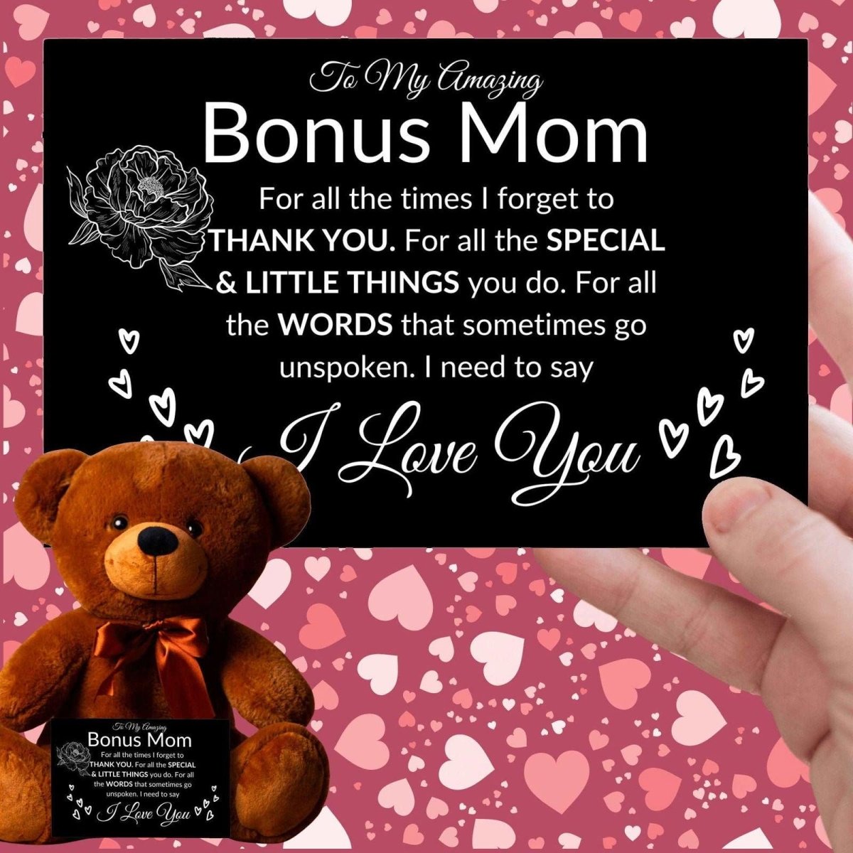 Bonus mom teddy bear - all the times Teddy Bear with Canvas Message CardGiftinum