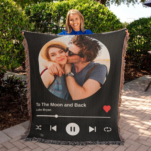 Custom Photo Upload and Favorite Song Woven Blanket Blankets Giftinum