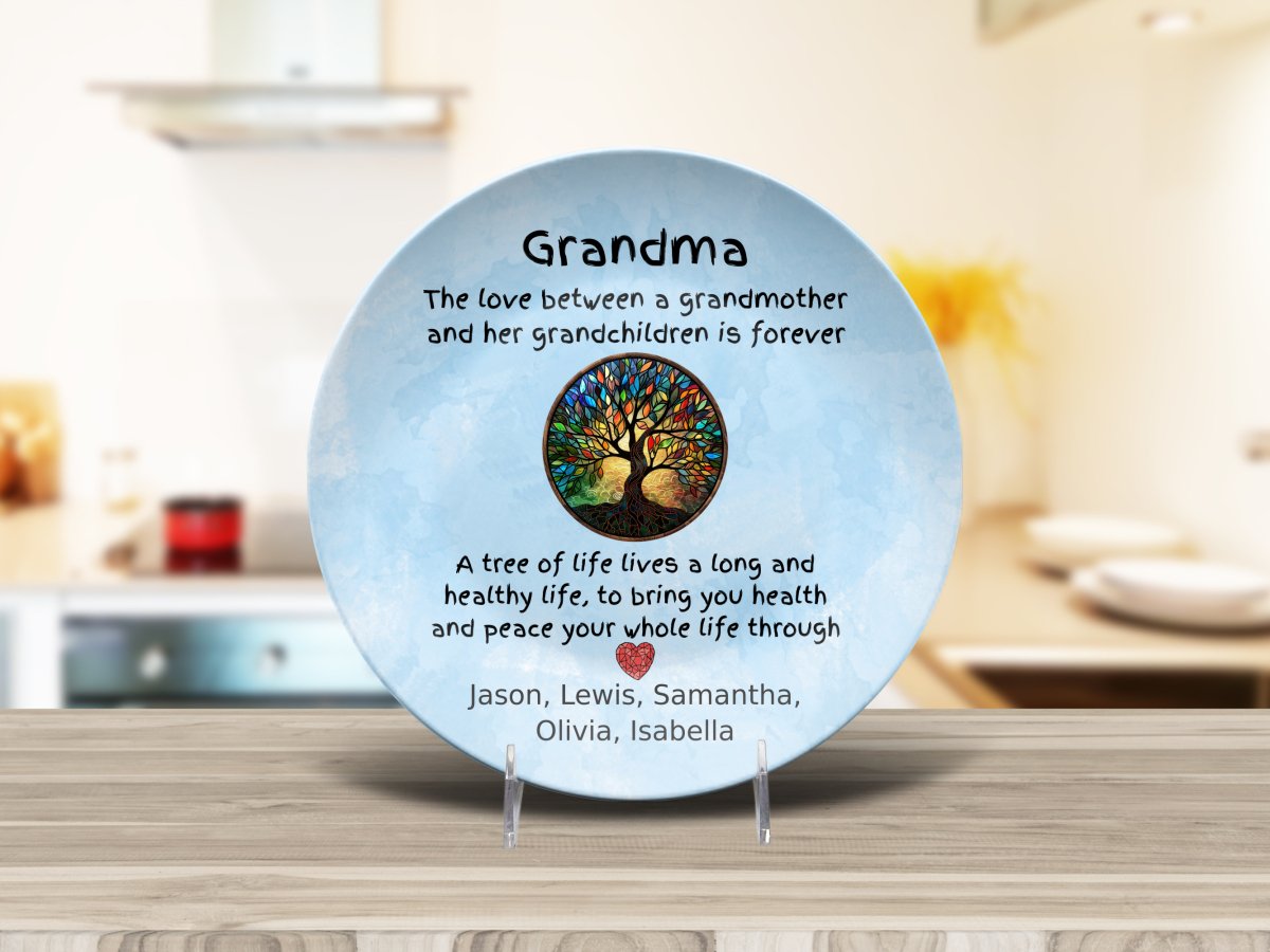 Grandma Stained Glass Plate, Tree of Life Decor, Art Glass Platter from Grandkids, Unique Keepsake, Gift for Grandma, Tree Design Dish Giftinum