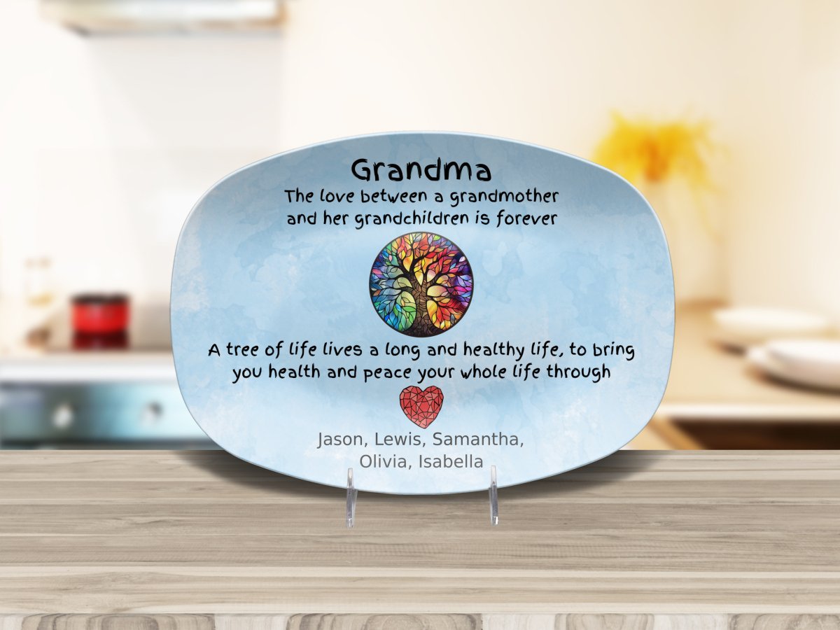 Grandma Stained Glass Plate, Tree of Life Decor, Art Glass Platter from Grandkids, Unique Keepsake, Gift for Grandma, Tree Design Dish Giftinum