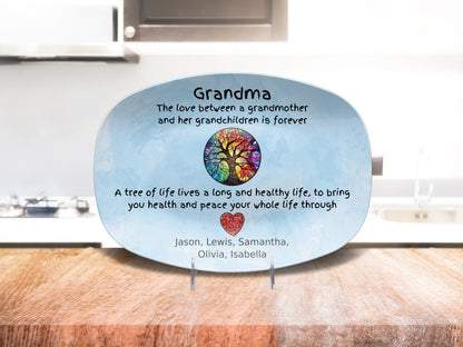 Grandma Stained Glass Plate, Tree of Life Decor, Art Glass Platter from Grandkids, Unique Keepsake, Gift for Grandma, Tree Design Dish Giftinum