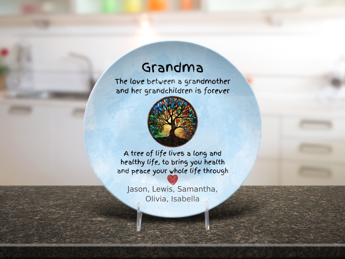 Grandma Stained Glass Plate, Tree of Life Decor, Art Glass Platter from Grandkids, Unique Keepsake, Gift for Grandma, Tree Design Dish Giftinum