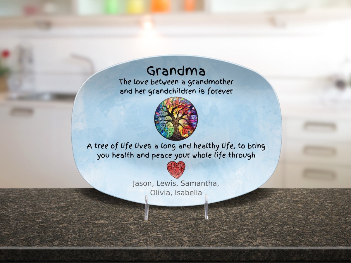 Grandma Stained Glass Plate, Tree of Life Decor, Art Glass Platter from Grandkids, Unique Keepsake, Gift for Grandma, Tree Design Dish Giftinum