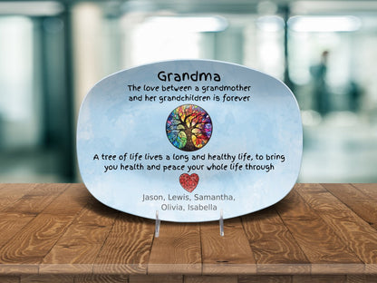 Grandma Stained Glass Plate, Tree of Life Decor, Art Glass Platter from Grandkids, Unique Keepsake, Gift for Grandma, Tree Design Dish Giftinum