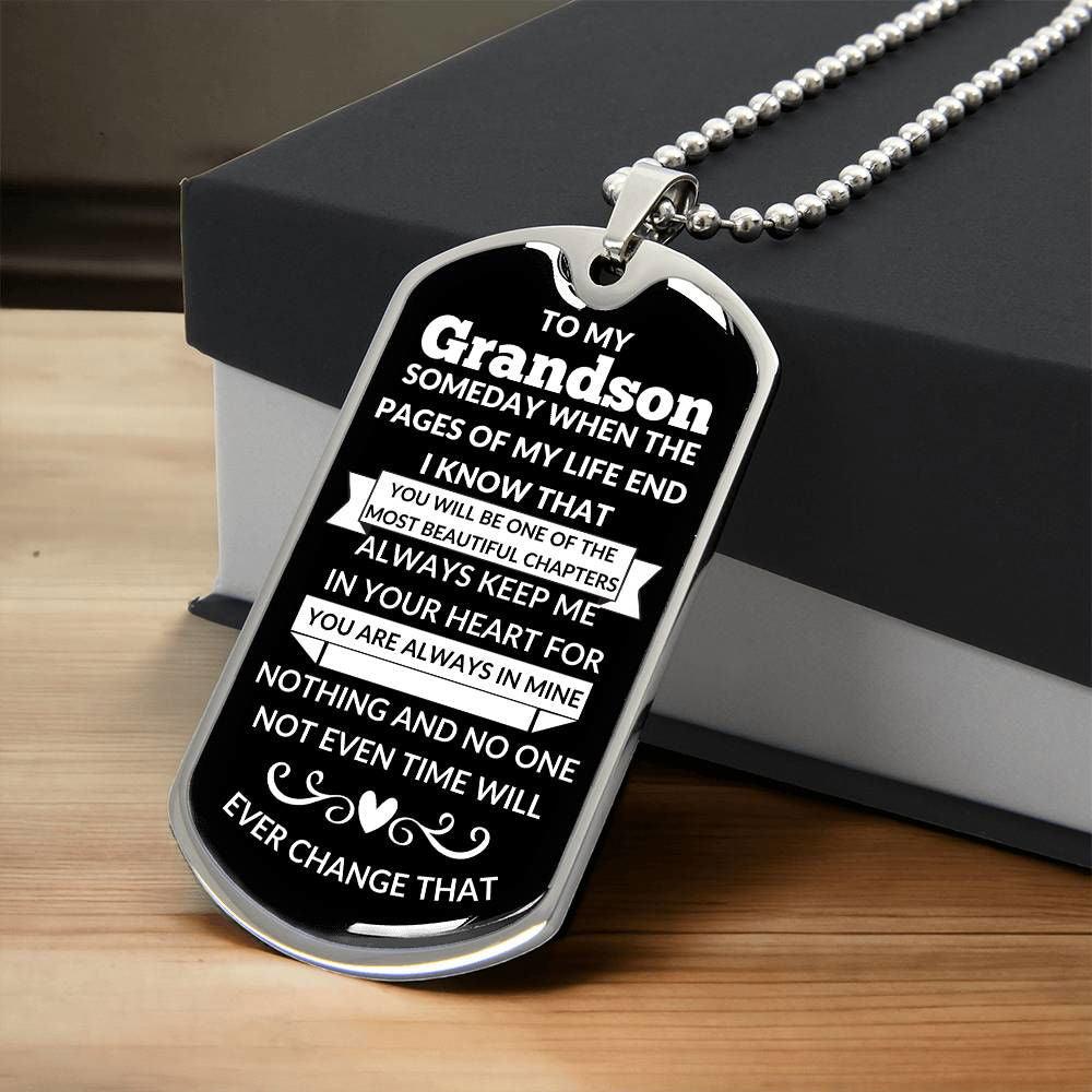 Grandson Dog Tag Necklace - Keep me in your heart JewelryGiftinum