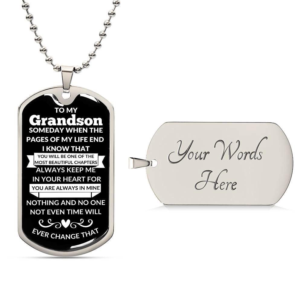 Grandson Dog Tag Necklace - Keep me in your heart JewelryGiftinum