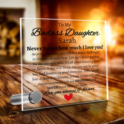 Personalized Badass Daughter Glass Display with Necklace | Never forget Giftinum