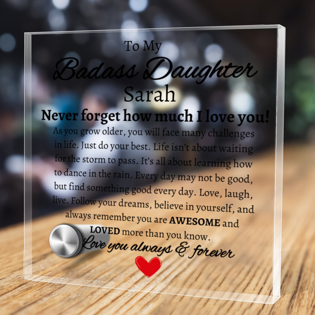 Personalized Badass Daughter Glass Display with Necklace | Never forget Giftinum