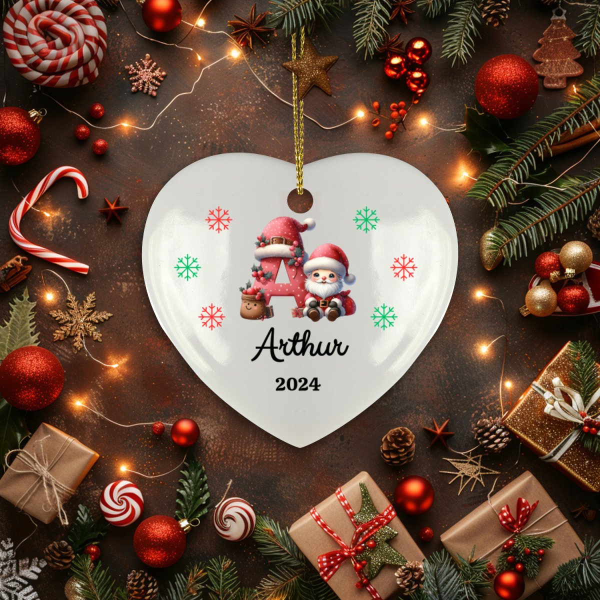 Personalized Initial Name Ceramic Christmas Ornament Ornaments and Accents Giftinum