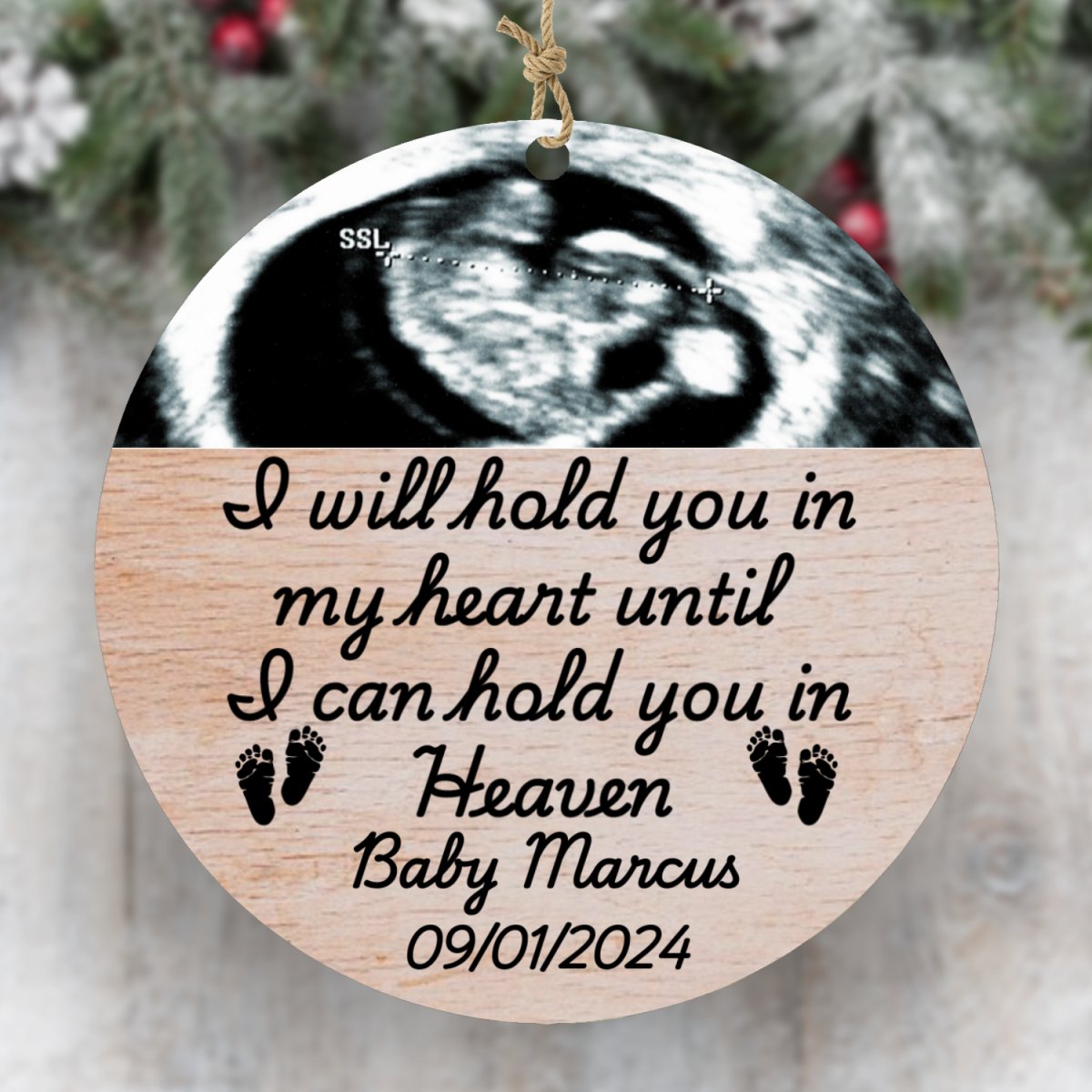 Personalized Upload Ultrasound Miscarriage Wood Ornament Ornaments and Accents Giftinum