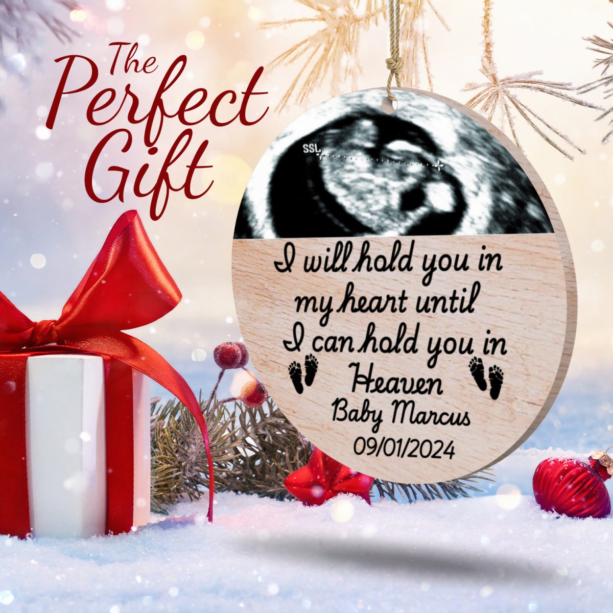 Personalized Upload Ultrasound Miscarriage Wood Ornament Ornaments and Accents Giftinum