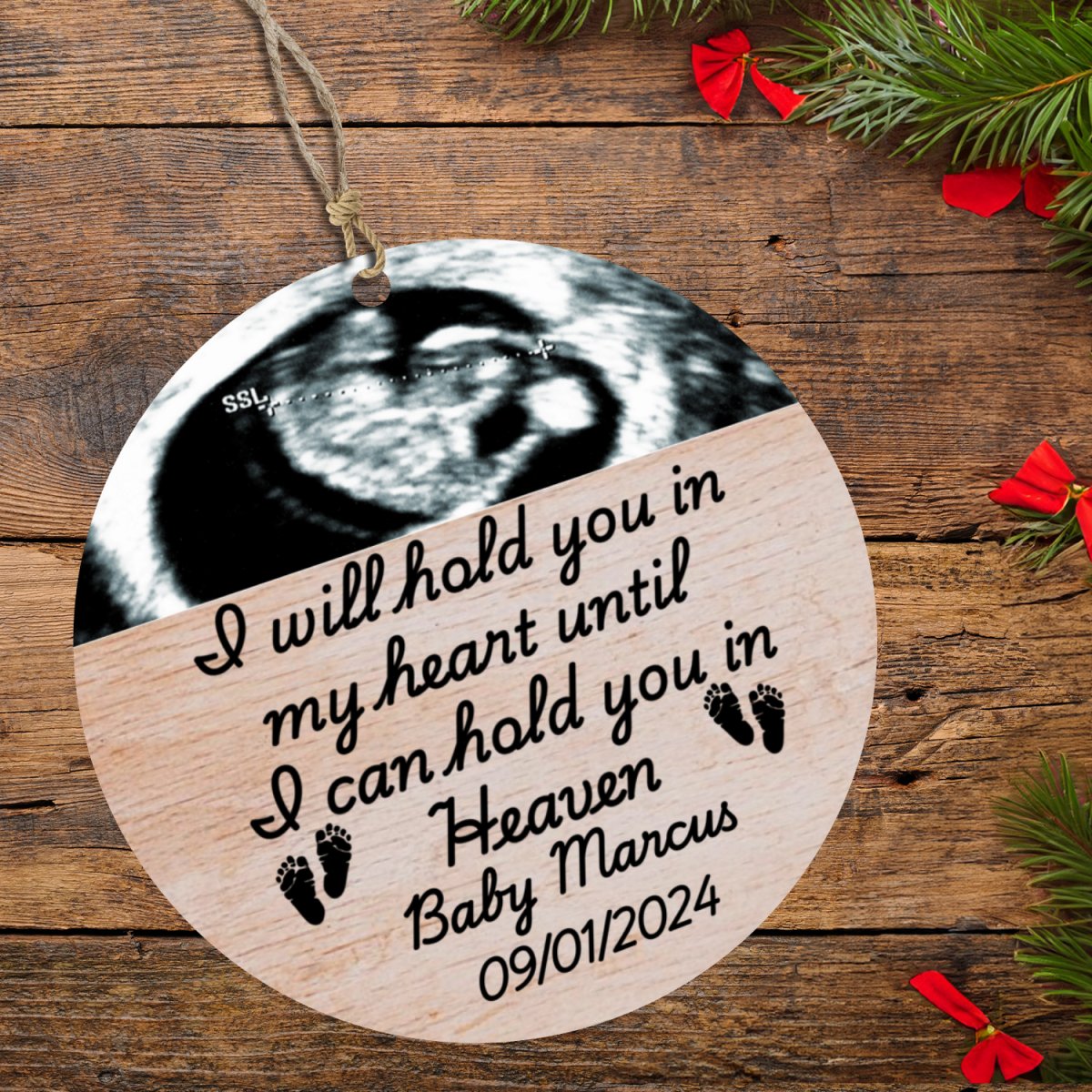 Personalized Upload Ultrasound Miscarriage Wood Ornament Ornaments and Accents Giftinum