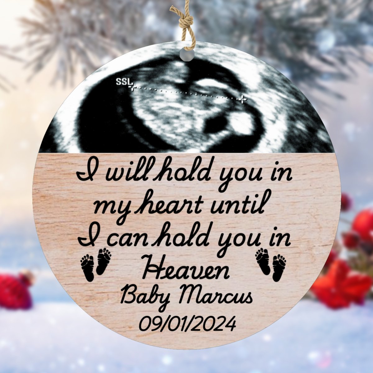 Personalized Upload Ultrasound Miscarriage Wood Ornament Ornaments and Accents Giftinum